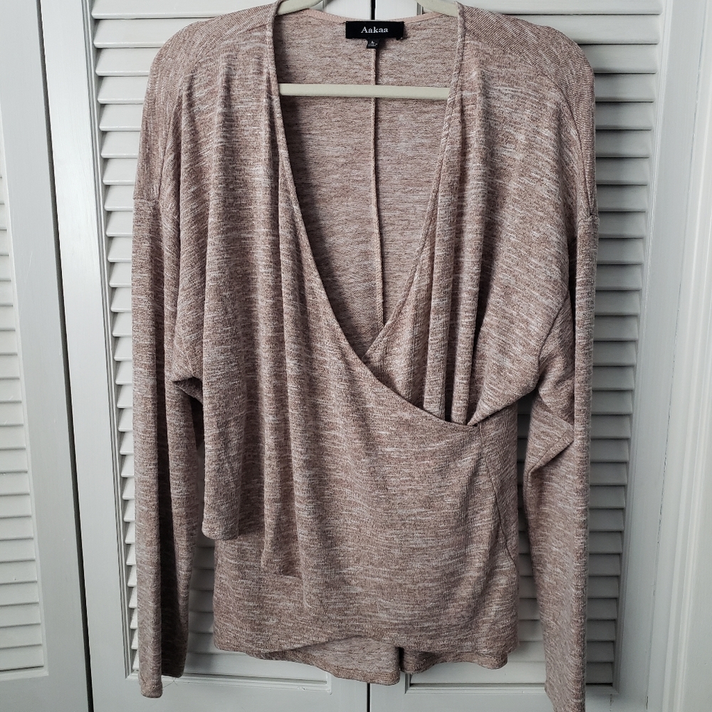 Marled pink Aakaa faux wrap sweater